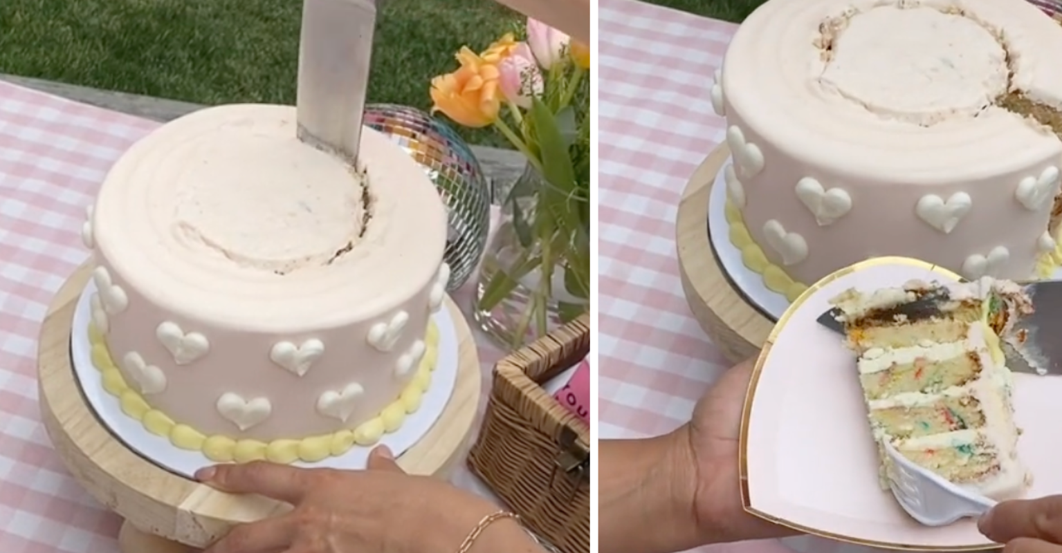 People are finding this cake cutting 'hack' incredibly distressing