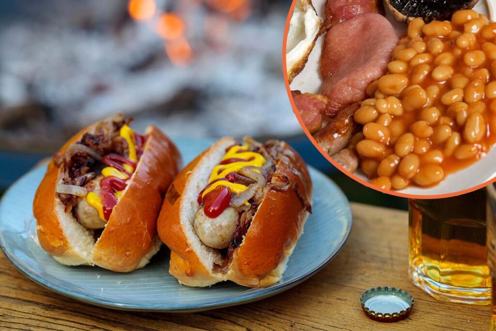 This stall in Amsterdam is selling a &#8216;British hot dog&#8217; with beans and bacon