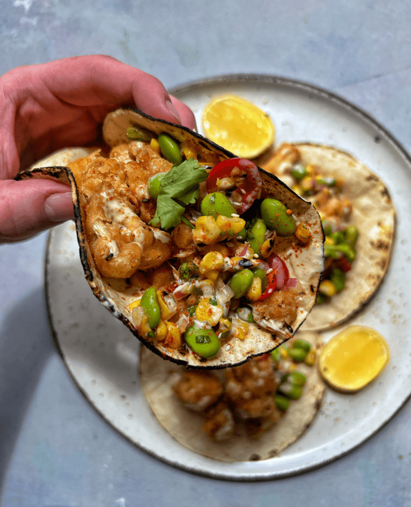 Vegan Cauliflower Karaage Tacos | Twisted Green