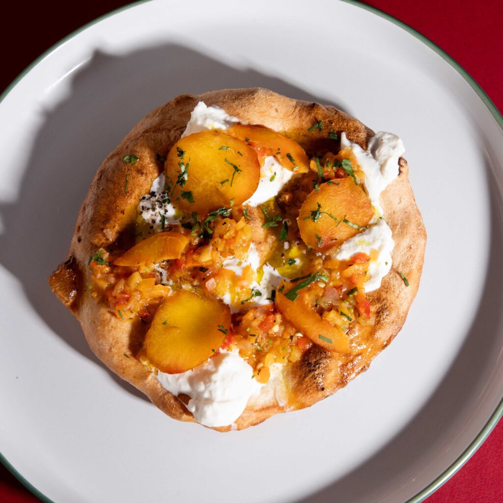 Burnt Fruit and Burrata Flatbreads